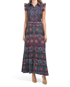 Image of sale on Ruffle Sleeve Maxi Shirt Dress with Belt