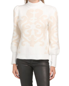 Image of sale on Intarsia Mock Neck Balloon Sleeve Sweater