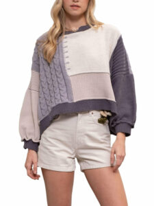 Image of sale on Womens Colorblock Back Tie Crop Sweater