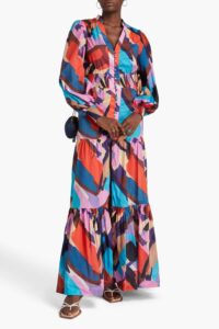 Image of sale on Malaga Shirred Printed Cotton-poplin Maxi Dress