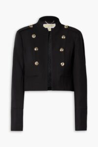 Image of sale on Cropped Button-embellished Grain De Poudre Jacket