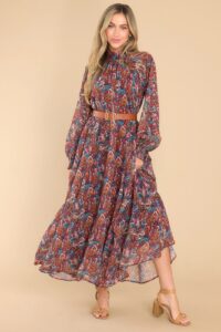 Image of sale on Wise Woman Burgundy Multi Print Maxi Dress