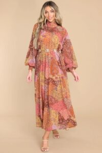 Image of sale on Thankful for You Light Rust Multi Print Dress
