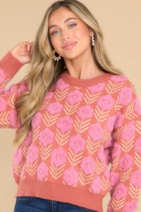 Image of sale on Used to You Dark Coral Floral Print Sweater