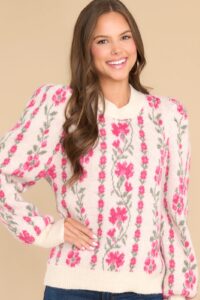 Image of sale on Let Your Light Shine Ivory Floral Sweater