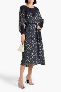 Image of sale on Irene Crochet-trimmed Polka-dot Crepe De Chine Midi Dress