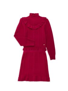 Image of sale on Little Girl’s 2-piece Cable Knit Sweater & Skirt Set