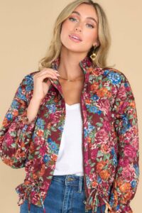 Image of sale on Blooming Hope Cranberry Multi Floral Print Jacket