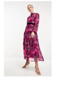 Image of sale on Midi Dress with Balloon Sleeves in Pink