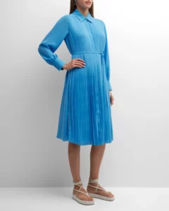 Image of sale on Pleated Long-sleeve Midi Shirtdress Size 4