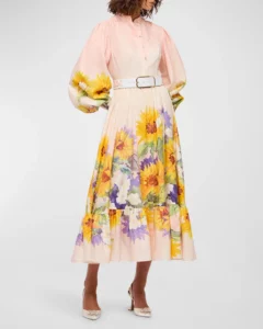 Image of sale on Nellie Belted Floral-print Midi Dress Size 4, 12