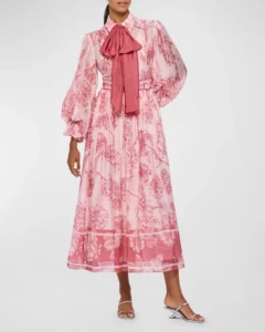 Image of sale on Cassie Tie-neck Floral-print Midi Shirtdress Size 2