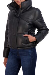 Image of sale on Faux Leather Short Puffer Jacket
