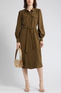 Image of sale on Two Pocket Tie Waist Long Sleeve Utitlity Shirtdress