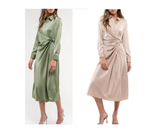 Image of sale on Side Knot Long Sleeve Satin Shirtdress