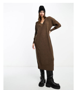 Image of sale on Knitted V Neck Maxi Dress in Brown
