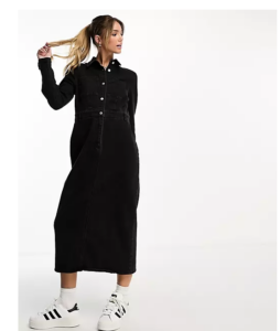 Image of sale on Denim Longline Midi Dress in Black