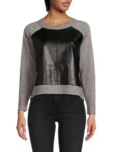 Image of sale on Zoe Faux Leather Crewneck Sweater