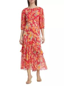 Image of sale on Cheryl Floral Ruffle Midi-dress