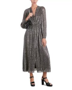 Image of sale on Metallic Pleated Midi Dress