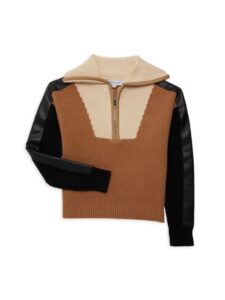 Image of sale on ​girl’s Mattie Faux Leather & Knit Sweater