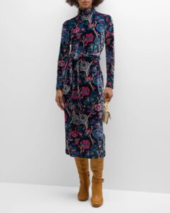 Image of sale on Piper Velvet Belted Turtleneck Midi Dress