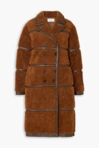 Image of sale on Double-breasted Faux Leather-trimmed Faux Shearling Coat