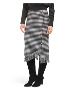 Image of sale on Sweater Skirt with Buttons and Fringe Trim