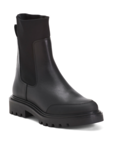 Image of sale on Leather Elastic Chelsea Booties