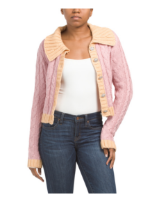 Image of sale on Rhinestone Button Front Cable Knit Cardigan