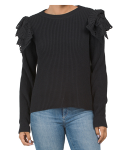 Image of sale on Eyelet Trimmed Crew Neck Sweater