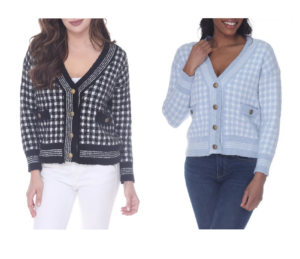 Image of sale on Check Button Front Bouclé Cardigan