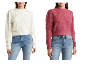 Image of sale on Pompom Cable Knit Crop Sweater