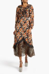 Image of sale on Jaida Ruffled Printed Silk-chiffon Midi Dress