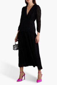 Image of sale on Racquel Ruched Flocked Tulle Midi Dress