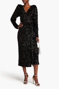 Image of sale on Sequined Tulle Midi Wrap Dress