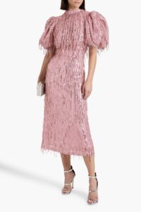 Image of sale on Fringed Sequin-embellished Tulle Midi Dress