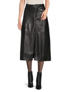 Image of sale on Front Slit Faux Leather Midi Skirt
