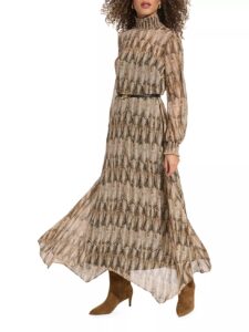 Image of sale on Main Event Belted Printed Maxi Dress