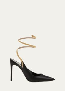 Image of sale on Crystal Snake Ankle-wrap Satin Pumps