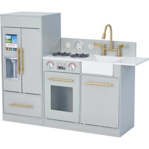 Image of sale on Teamson Kids Little Chef Charlotte Wooden Play Kitchen, Gray/gold