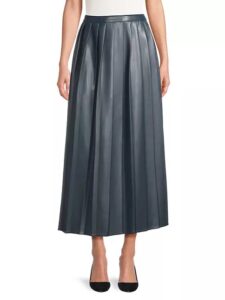 Image of sale on Pleated Faux Leather Midi Skirt