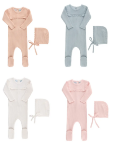 Image of sale on Ruffled Yoke Rib Romper & Bonnet Set