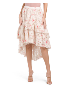 Image of sale on Printed Eyelet Tiered Hi-lo Skirt