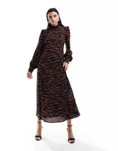Image of sale on Highneck Maxi Dress with Open Back in Zebra Print