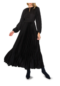 Image of sale on Pleated Long Sleeve Satin Maxi Dress