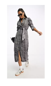 Image of sale on River Island Denim Midi Shirt Dress in Gray