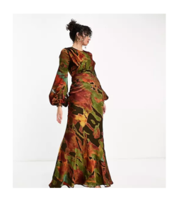 Image of sale on Tall Wrap Neck Long Sleeve Maxi Dress in Burnout Print
