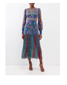 Image of sale on Vera Pleated Printed Silk Midi Dress Size 4
