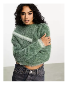 Image of sale on Reclaimed Vintage Inspired Slash Neck Knit Top in Blue